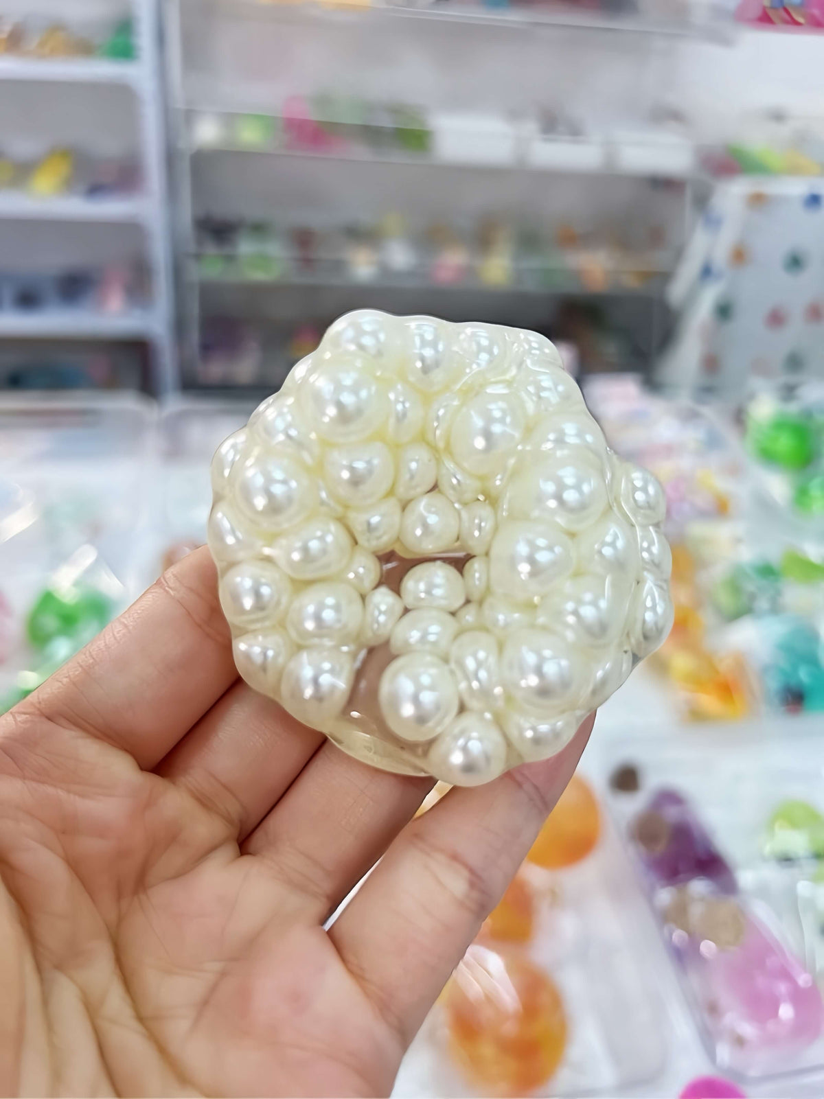 CHIBOKI White Pearl Squishy Ball - Handmade Stress Relief Toy