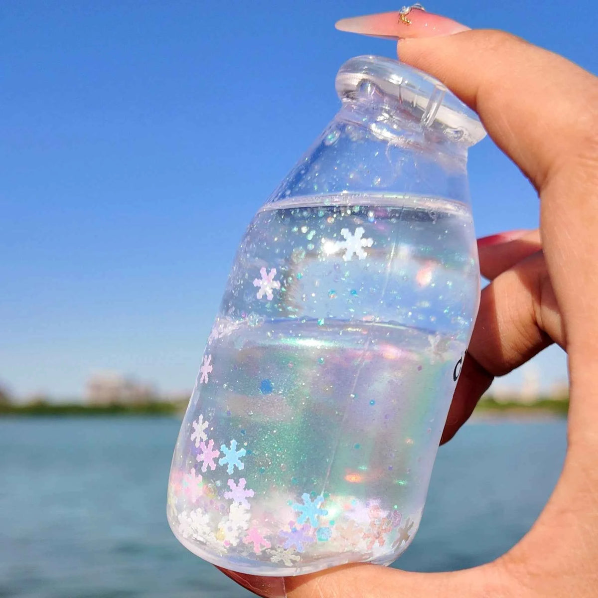 [CHIBOKI]Clear Bottle Squishy Ball – Handmade Stress Relief Desk Toy | Layered Sand Bottle
