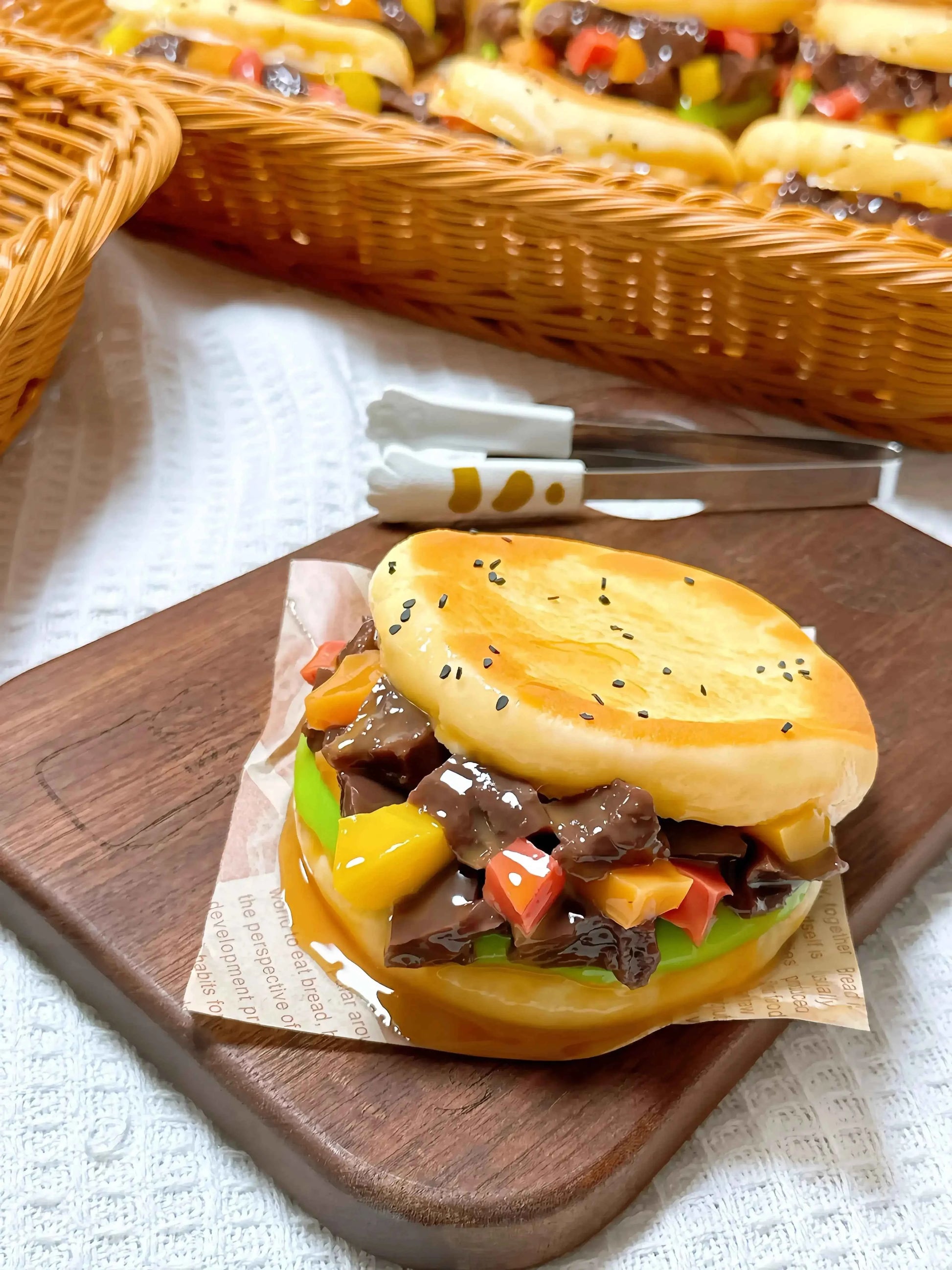 Chinese-Style Burger Squishy: Handcrafted Asian Comfort Toy