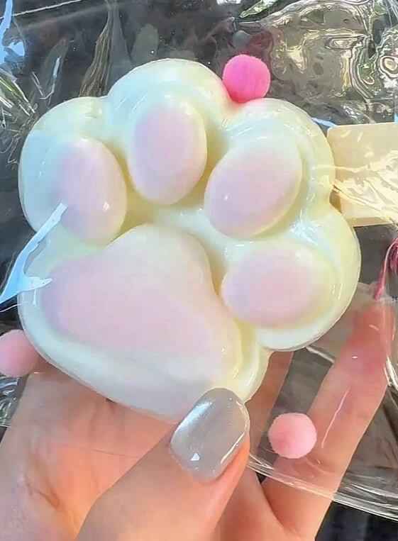 Large Pink Cat Paw Squishy: Handcrafted Silicone Stress Relief